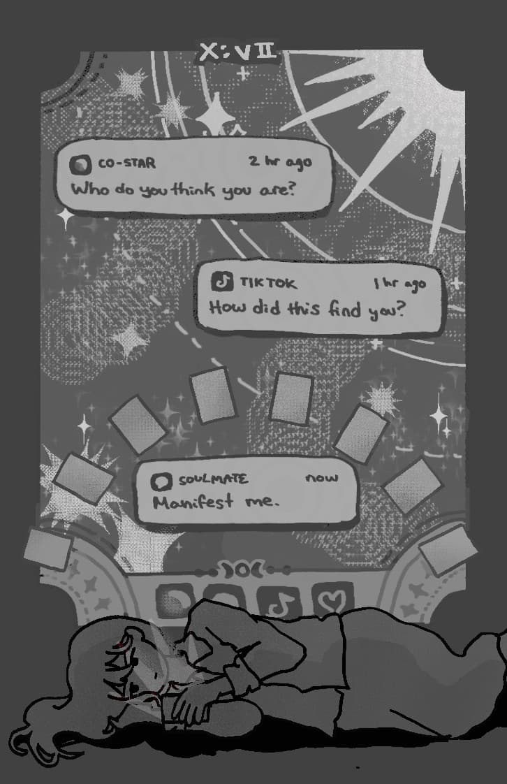 Stylized notifications from Costar, Tiktok, and a contact named Soulmate.