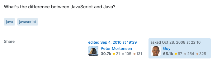 Question that asks the difference between JS and java